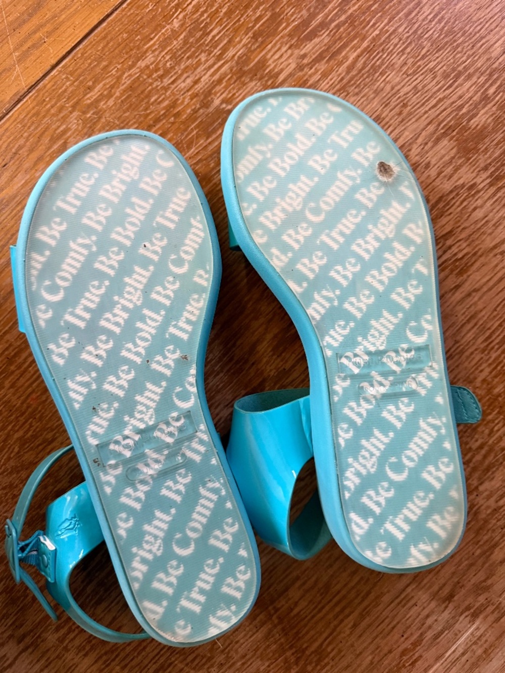 Hush Puppies Aqua Blue Jelly Sandals Women’s Ankle Strap Comfort Flats - Picture 3 of 3